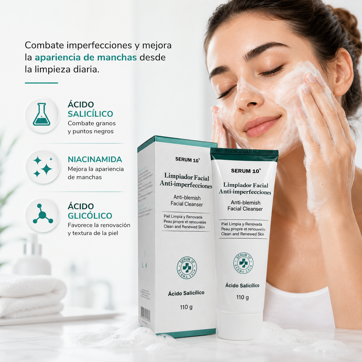 LIMPIADOR ANTI ACNE Y MANCHAS CON NIACINAMIDA,ACIDO SALICILICO Y GLICOLICO+ OBSEQUI MASCARILLA DE ALOE VERA